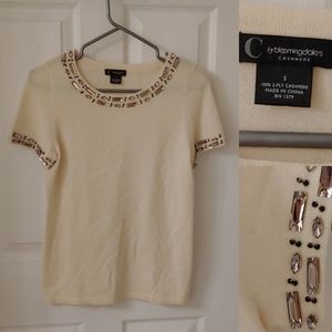 C by Bloomingdale's Cashmere ivory rhinestones top